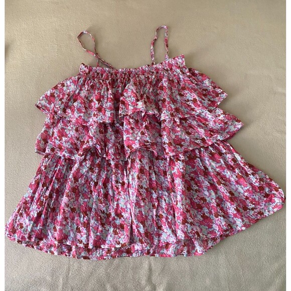FP One Talia Tunic Pink Floral Tiered Mini Dress w/ Spaghetti Straps, S/P - Picture 4 of 8